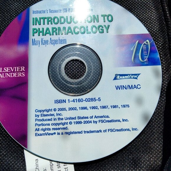 Introduction To Pharmacology Instructor Resource Test Bank CD Asperheim - Picture 2 of 3